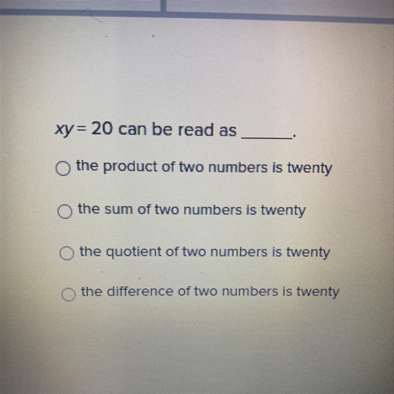 Xy= 20 can be read as-example-1