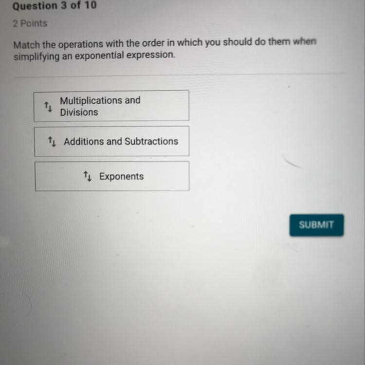 Match the operations with the order in which you should do them when simplifying an-example-1