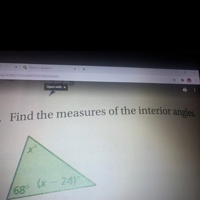 Click the photo to find the measures of the interior angles (3 answers required)-example-1