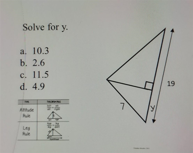 Solve for y a 10.3 b 2.6 c 11.5 d 4.9​-example-1