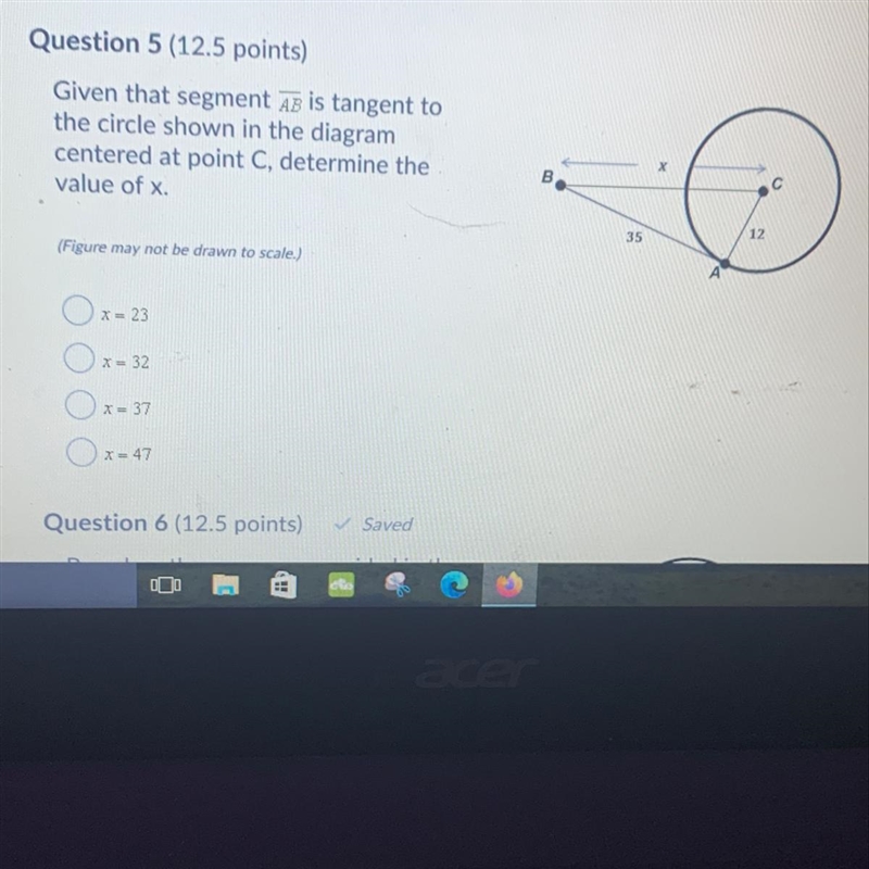 Given that segment AB is tangent to the circle shown in the diagram centered at point-example-1