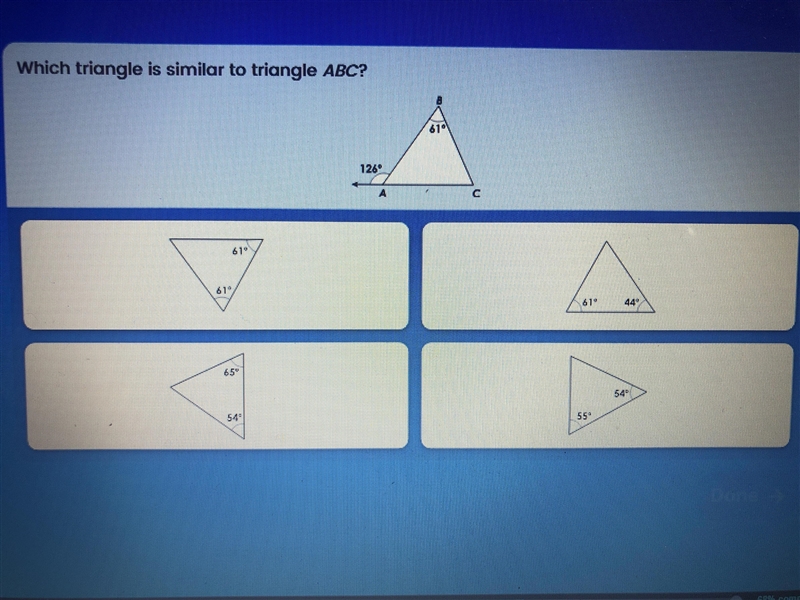 Which triangle is similar to triangle abc?-example-1