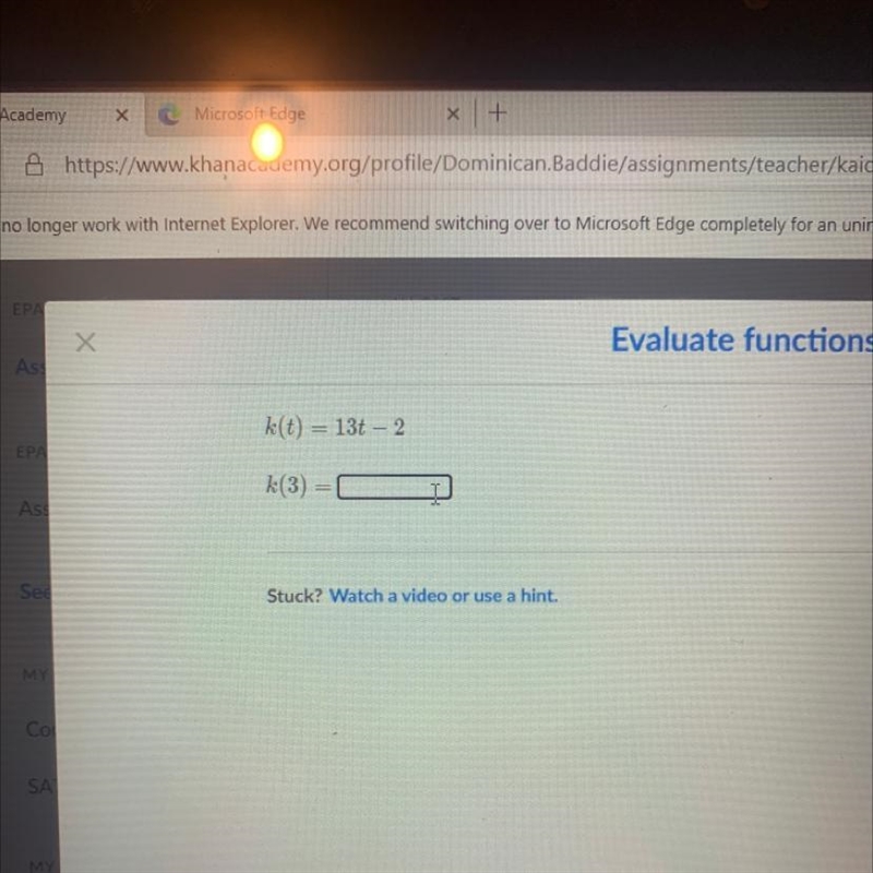 K(t) = 13t- 2 k(3) =-example-1