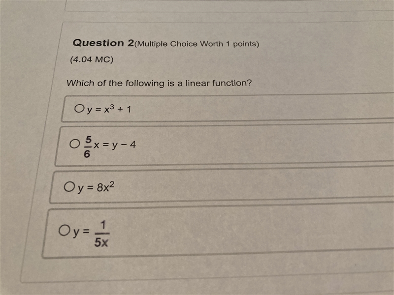 Which of the following is a linear function-example-1