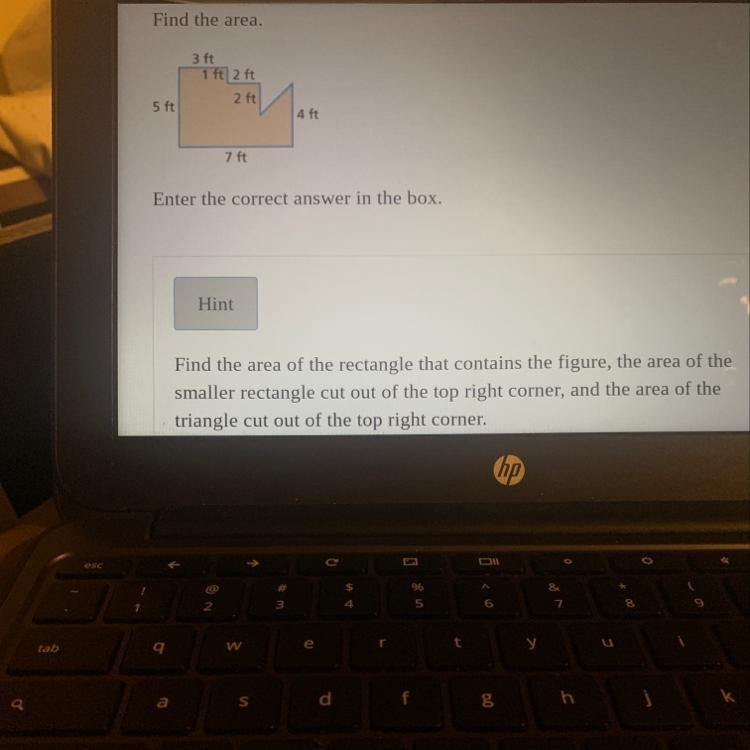 Hint # 1- Subtract the area of the small rectangle and the area of the triangle from-example-1