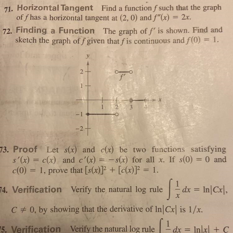 The graph of f^ prime is shown. Find and sketch the graph of f given that fis continuous-example-1