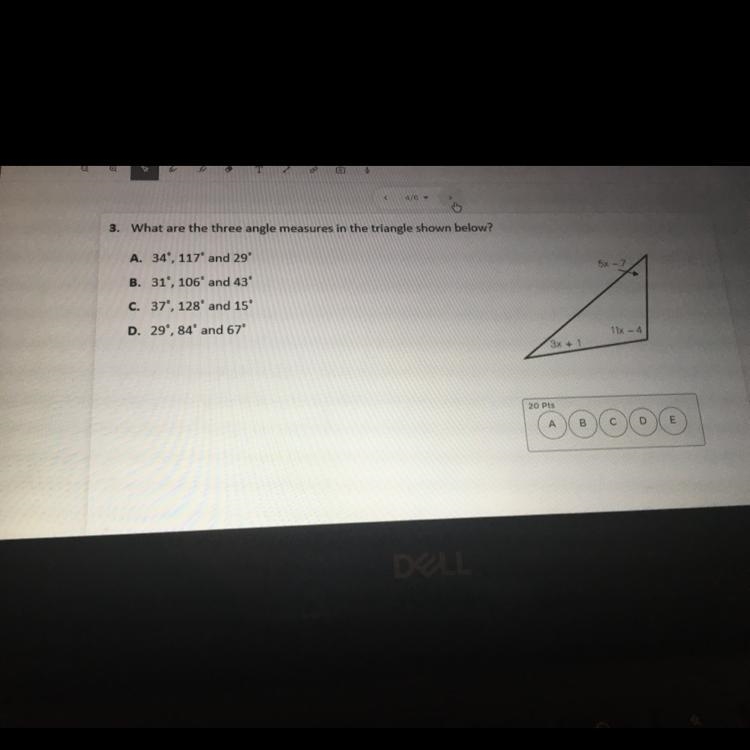 What are the three angle measures in the triangle shown below-example-1