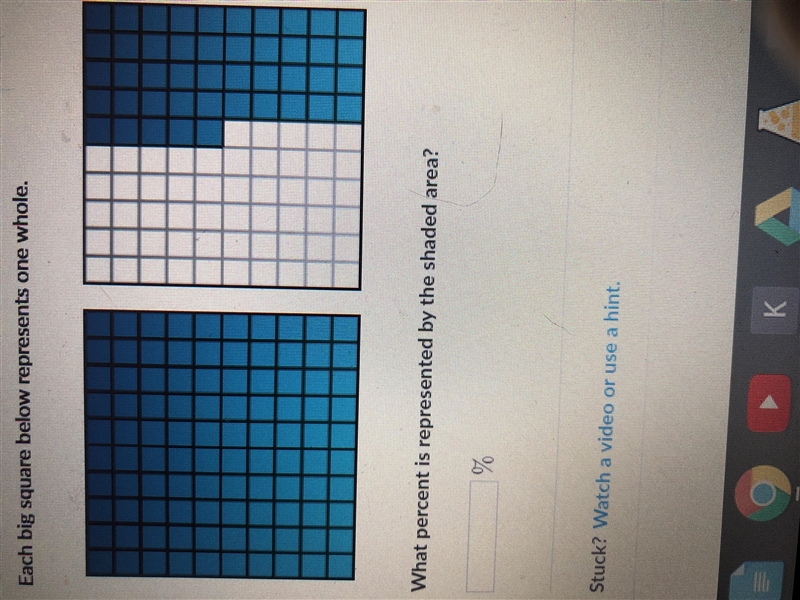 Each big square below represents one hole what percent is represented by the shaded-example-1