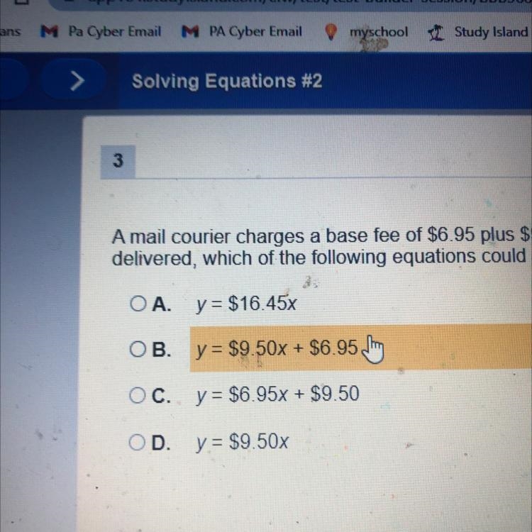 a mail courtier charges a base fee of $6.95 plus $9.50 per package being delievered-example-1