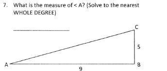 What is the measure of A? (solve to the nearest WHOLE DEGREE)-example-1