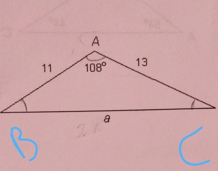 1. Find the length a. 13 11 108° с а B​-example-1