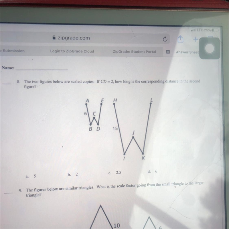 8. The two figures below are scaled copies. If CD = 2, how long is the corresponding-example-1