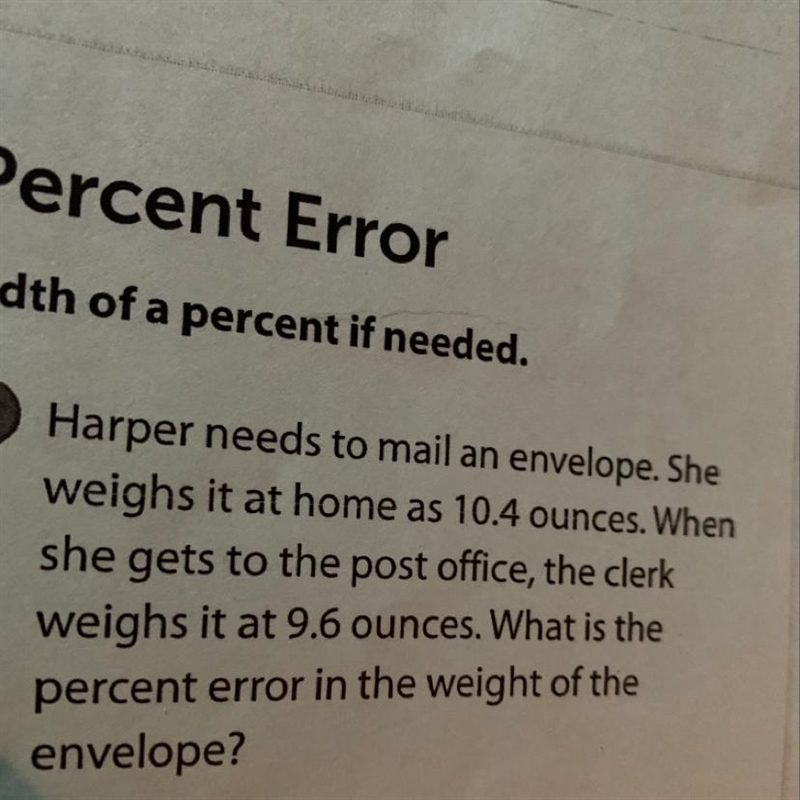 What is the percent error in the weight of envelope-example-1