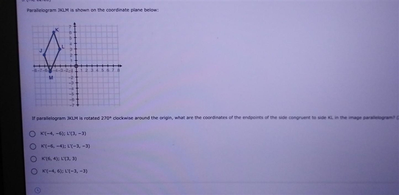 Parallelogram JKLM is shown on the coordinate plane below​-example-1