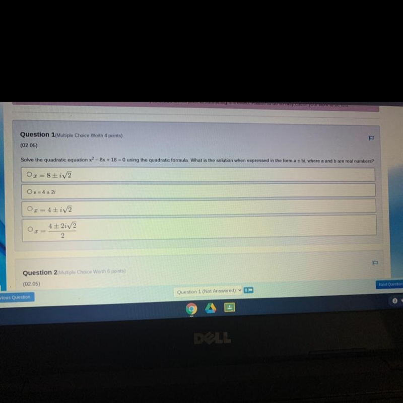 Help!! Question 1 Multiple Choice Worth 4 points) (02.05) Solve the quadratic equation-example-1