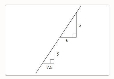 The two triangles shown are similar. Find the value of a/b-example-1