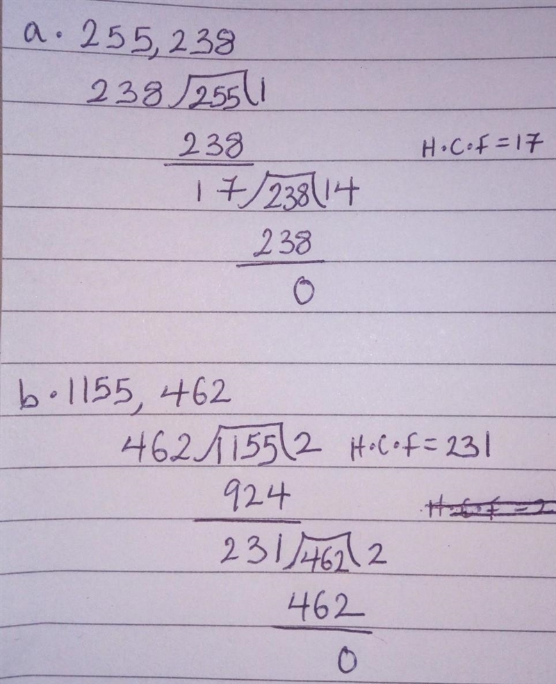 Find the HCF of the following numbers using continued division method: a. 255,238 b-example-1