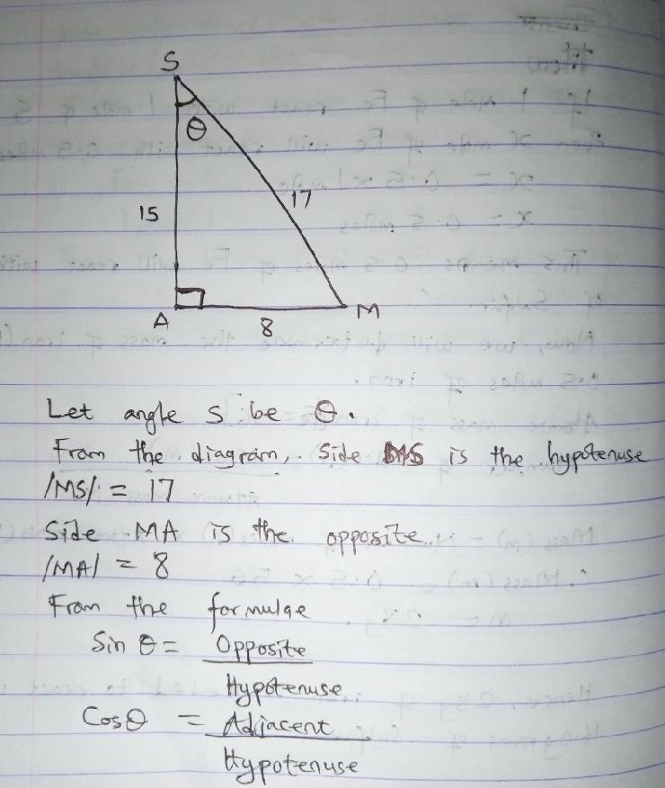 In the triangle MSA,MS =17 and MA= 8 . What is the value of angle S,to the nearest-example-2