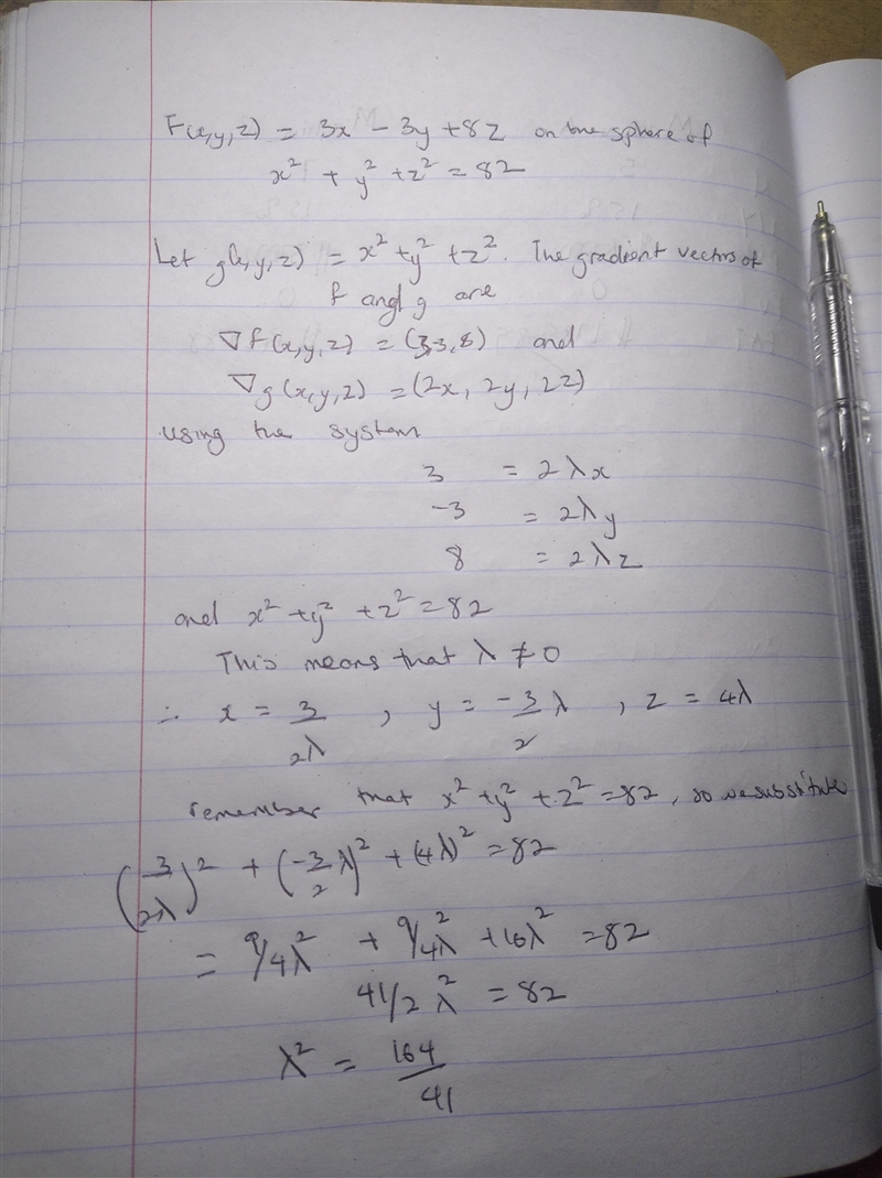 Find the maximum and the minimum values of ​f(x,y,z)equals 3 x minus 3 y plus 8 z-example-1