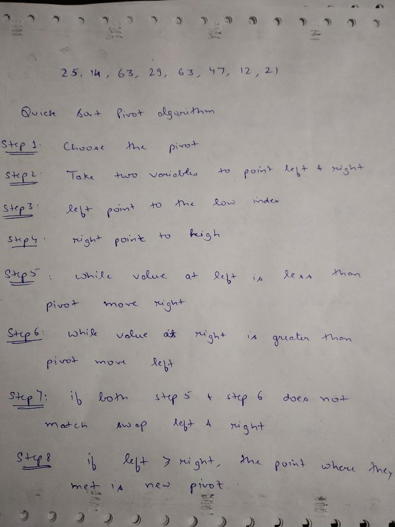 5. (20 pts) Consider the array 25, 14, 63, 29, 63, 47, 12, 21. Apply the Split procedure-example-4