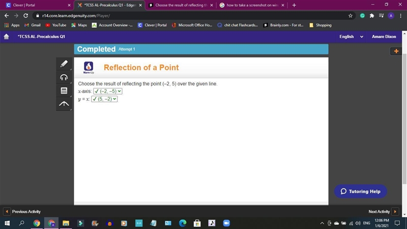 Choose the result of reflecting the point (-2,5) over the given line. x-axis: y = x-example-1