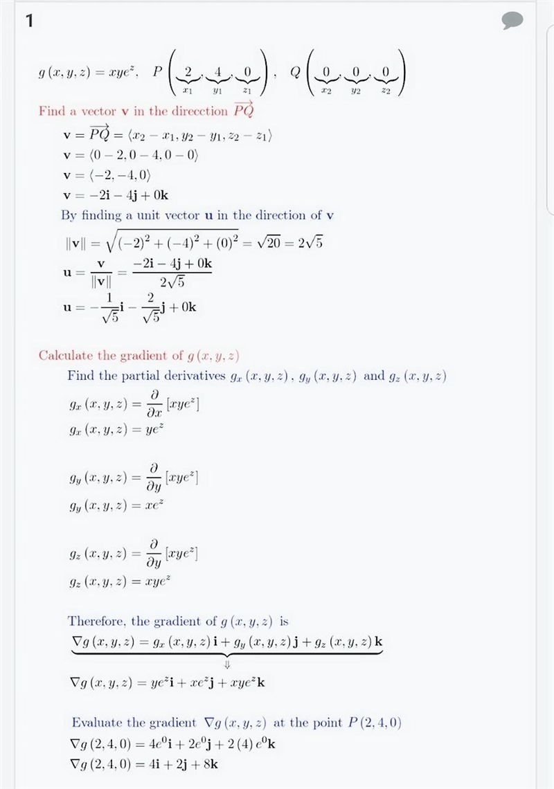 Use the gradient to find the directional derivative of the function at P in the direction-example-1