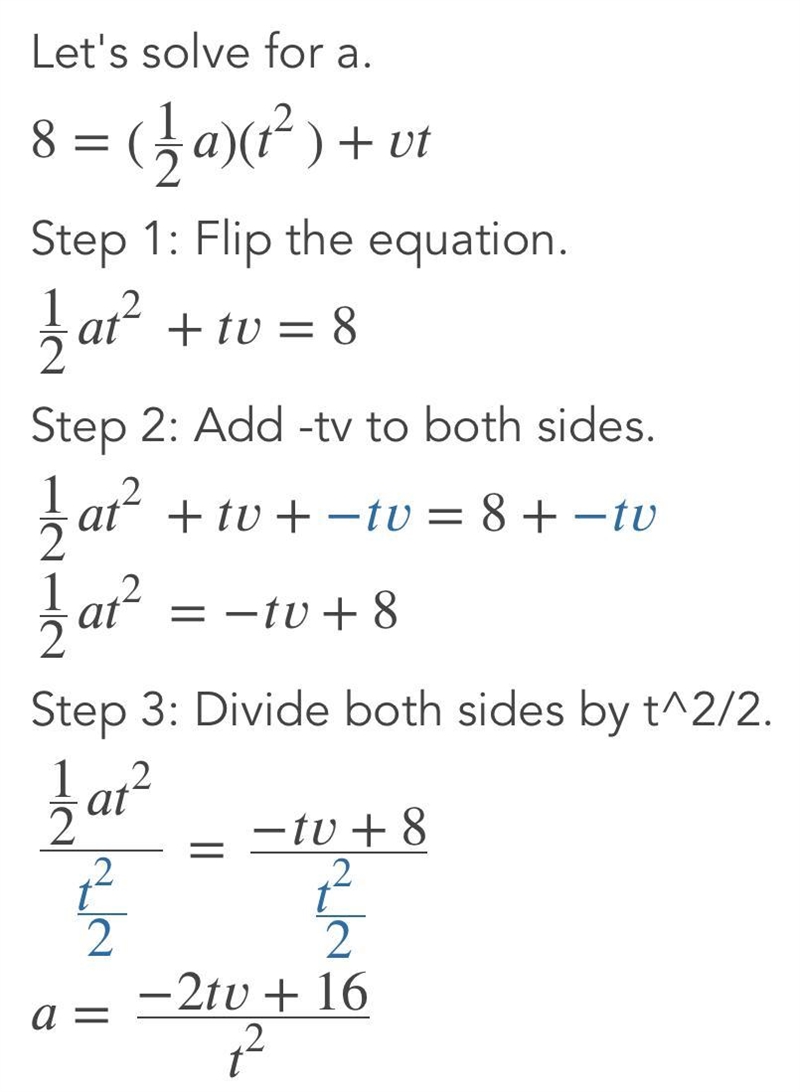 8=1/2at^2+vt solve for a.-example-1