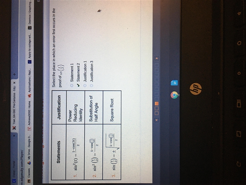 EDGE PRECAL 2020 Select the place in which an error first occurs in the proof of Sine-example-1