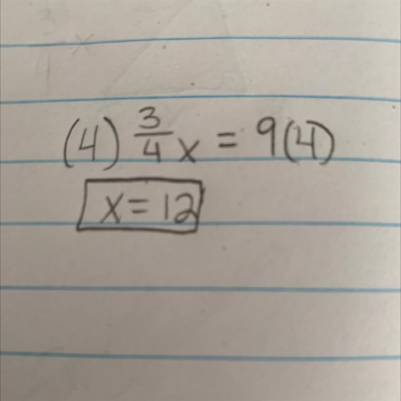 Use the method on the left to solve the problem on the right. 3/4x =9 ​-example-1