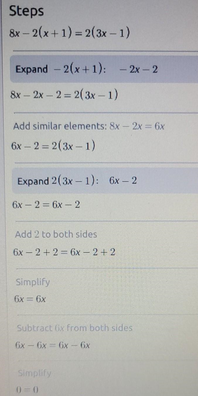 Solve the equation 8x-2(x+1)=2(3x-1)-example-1