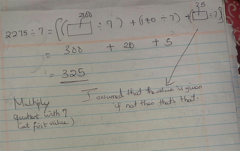 Complete the equation to fing the quotient of 2,275÷7​-example-1