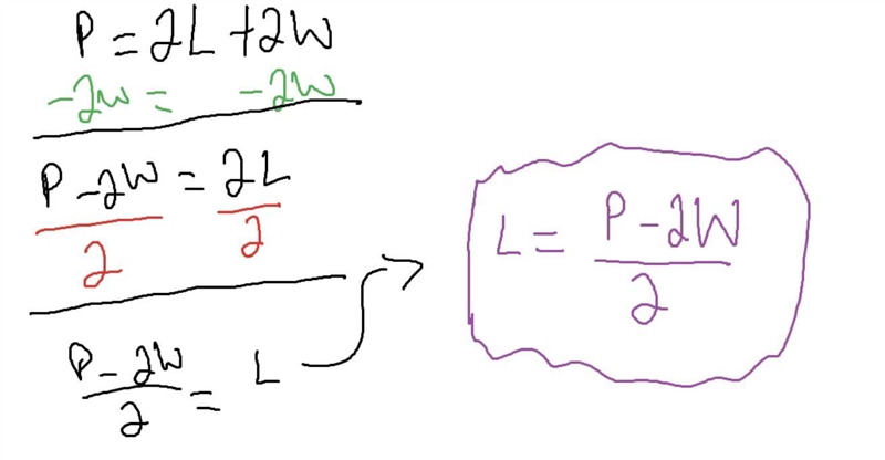 P= 2L + 2W for L. solve for P-example-1