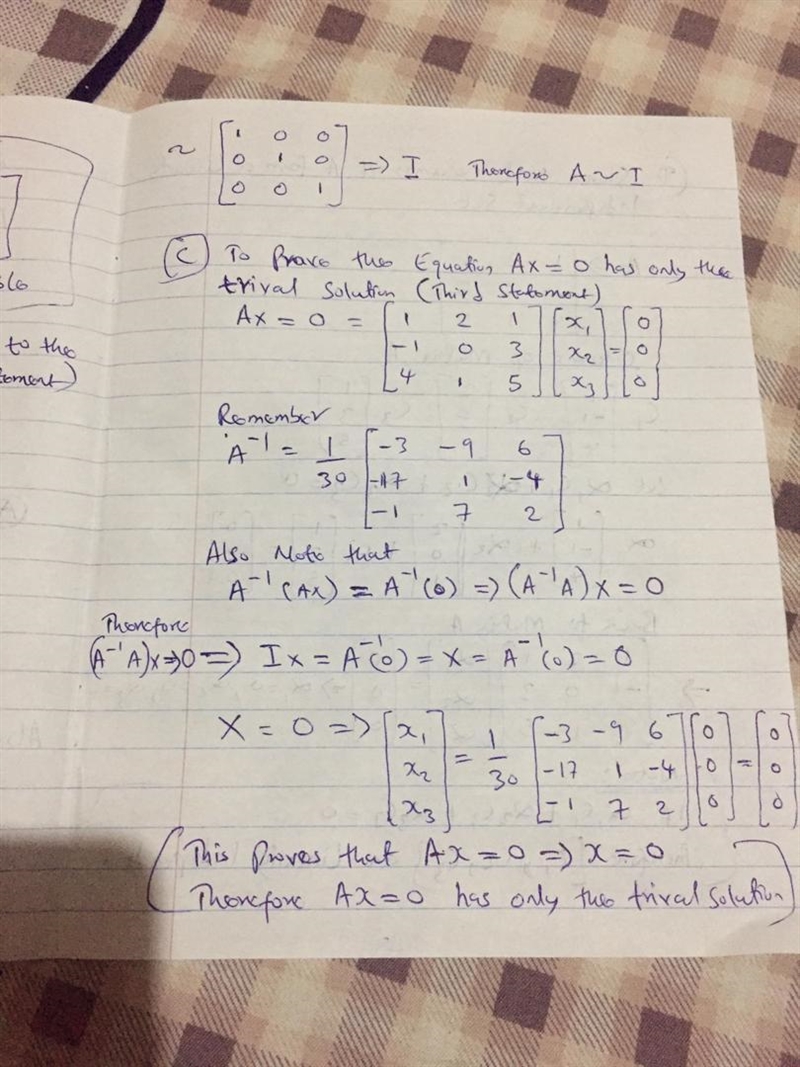 Select four statements from the invertible matrix theorem and show that all four statements-example-3