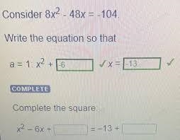 8x^2 - 48x = -104. Write the equation so that a = 1: x^2 + _____ x = _____-example-1