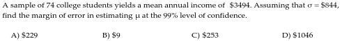 Determine the margin of error in estimating the population mean, μ . A sample of 74 college-example-1