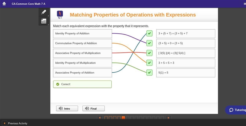 Match each equivalent expression with the property that it represents. Associative-example-1