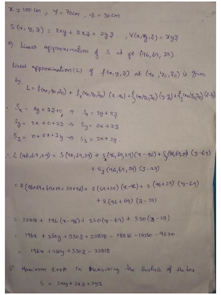 The dimensions of a closed rectangular box are measured x, y and z as 100 cm, 70 cm-example-1