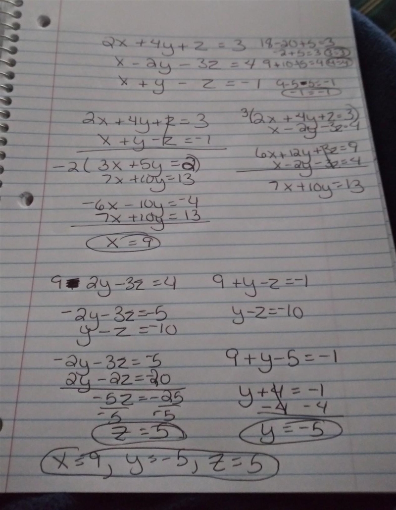 Solve the system of linear equations and check any solutions algebraically.-example-1