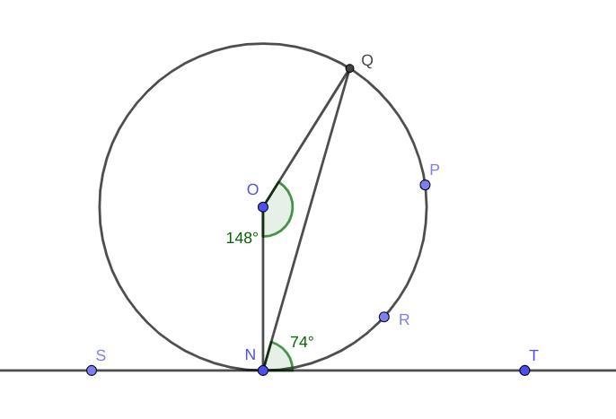 Line segment TS is tangent to circle O at point N. Circle O is shown. Line segment-example-1