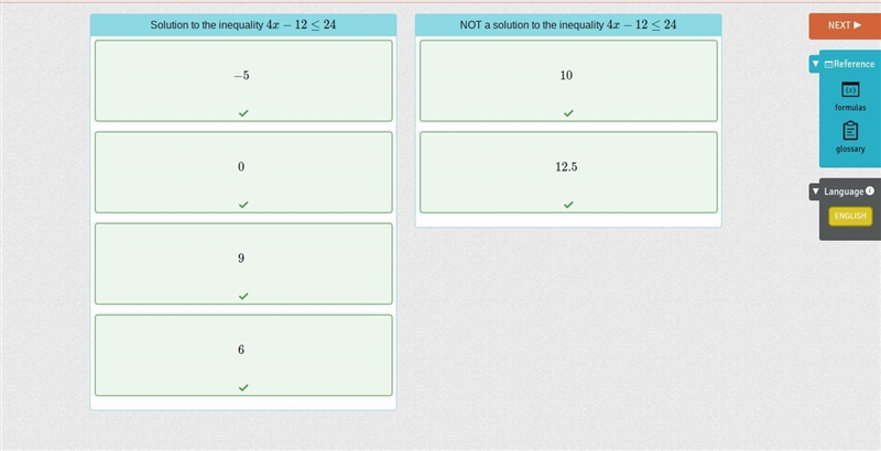 Drag each number to show whether or not it is a solution to the inequality. Inequality-example-1