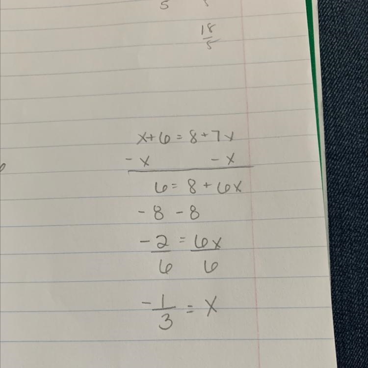 X+6=8+7x Solve the inequality for X please help me this is due soon!-example-1