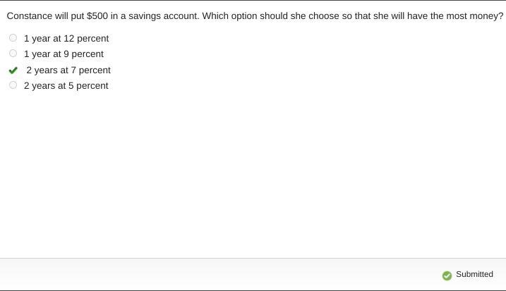 Constance will win 500 in a savings account which option should she choose so that-example-1