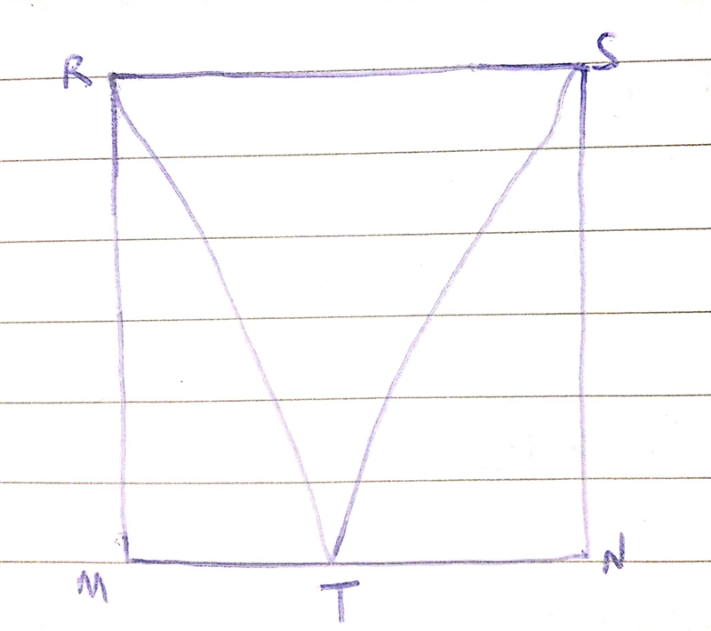 Triangle RST is drawn inside rectangle RSNM. Point T is halfway between points M and-example-1