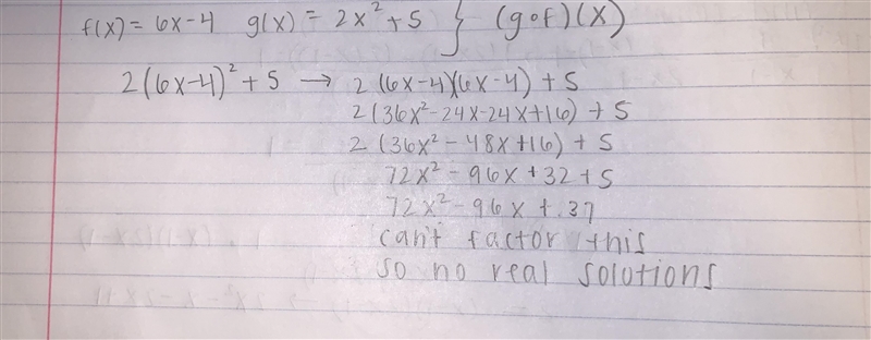 For the functions f(x)=6x−4 and g(x)=2x2+5, find (g∘f)(x).-example-1