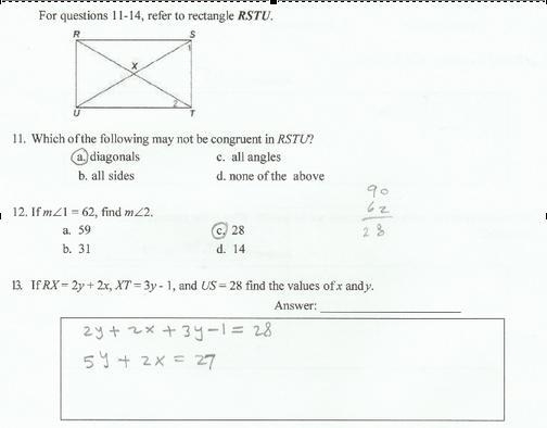 If RX = 2y + 2x, XT = 3y - 1, and US = 28 find the values of x and y.-example-1