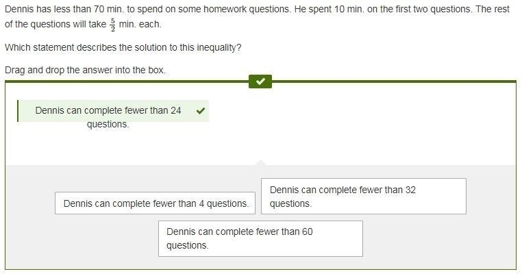 Dennis has less than 70 min. to spend on some homework questions. He spent 10 min-example-1