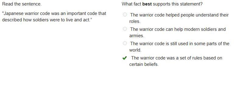 Read the sentence. "Japanese warrior code was an important code that described-example-1