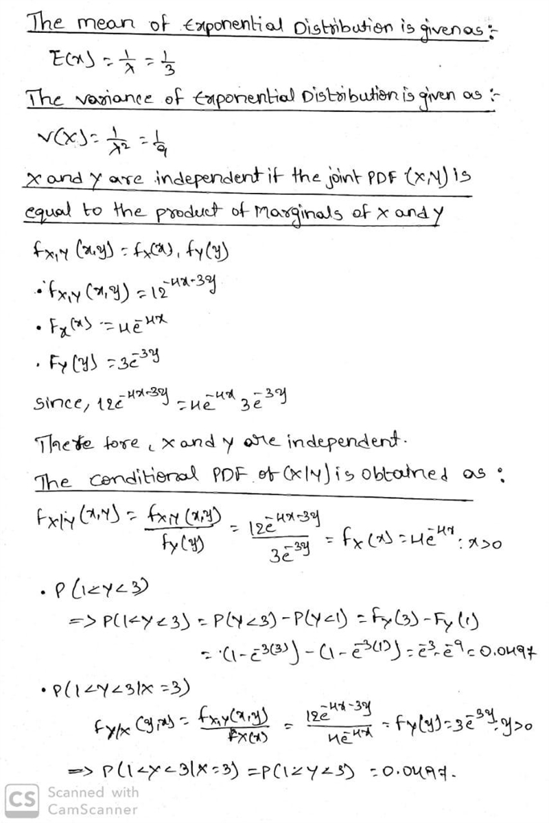 Let the joint pdf of X andY be f(x,y) = 12e−4x−3y , x > 0, y > 0. a. Find the-example-3