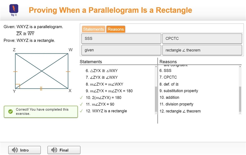 Given: WXYZ is a parallelogram. ZX WY Prove: WXYZ is a rectangle-example-2