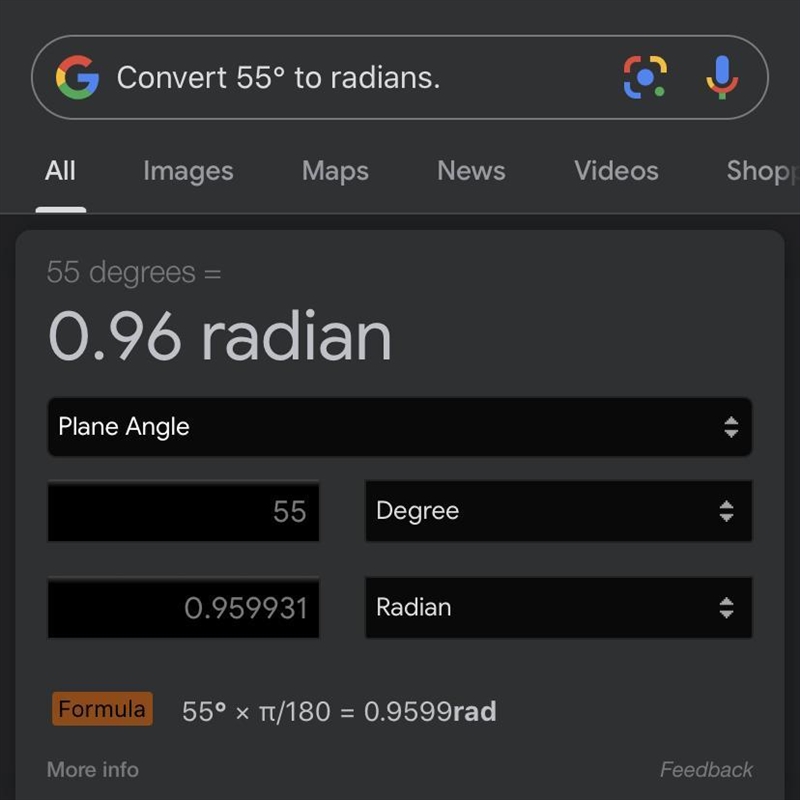 16. Convert 55° to radians.-example-1